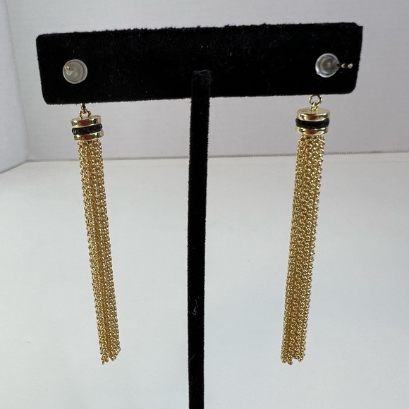 Black and Gold Chain Tassel Earrings - Picture 8 of 8